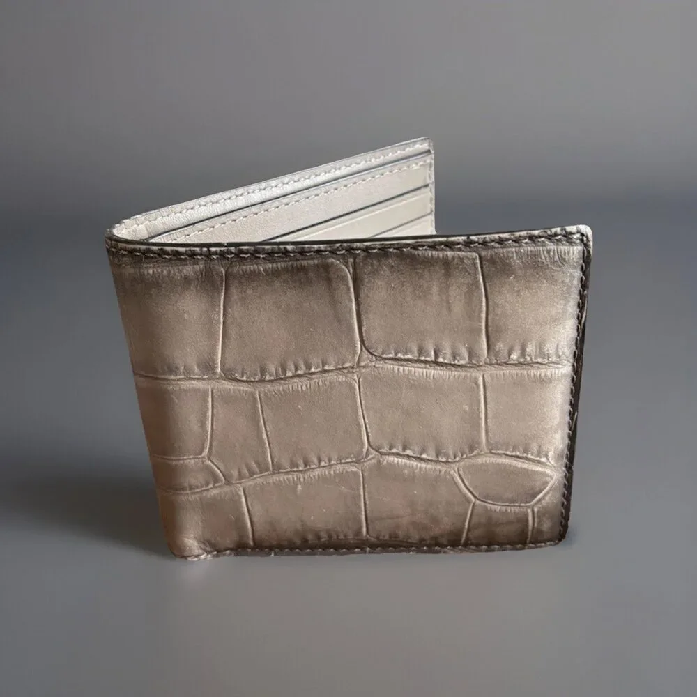 COACH Rare Retail Crocodile Embossed Leather Bifold Wallet Card Fog (org $225)